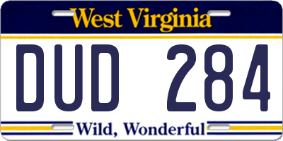 WV license plate DUD284