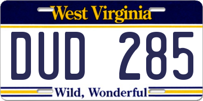 WV license plate DUD285