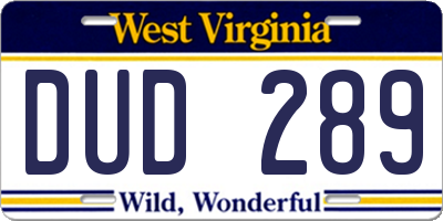 WV license plate DUD289