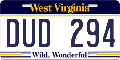 WV license plate DUD294