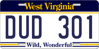 WV license plate DUD301