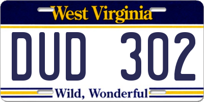 WV license plate DUD302