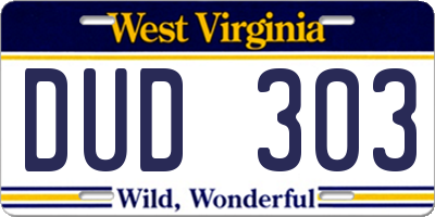 WV license plate DUD303