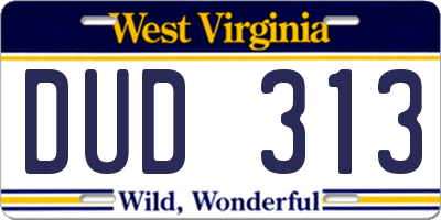 WV license plate DUD313