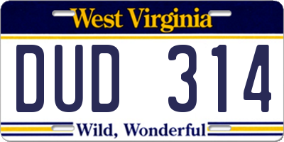WV license plate DUD314
