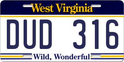WV license plate DUD316