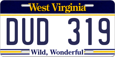 WV license plate DUD319