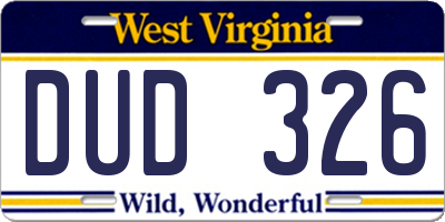 WV license plate DUD326