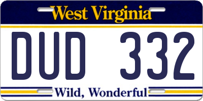 WV license plate DUD332