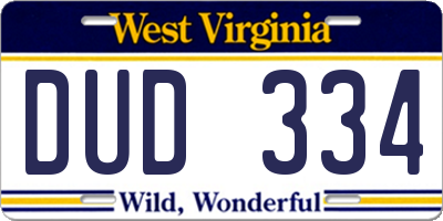 WV license plate DUD334