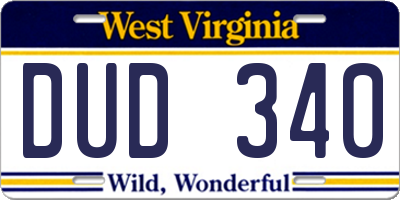 WV license plate DUD340