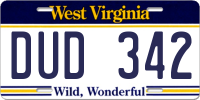 WV license plate DUD342
