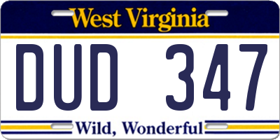 WV license plate DUD347