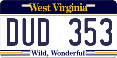 WV license plate DUD353