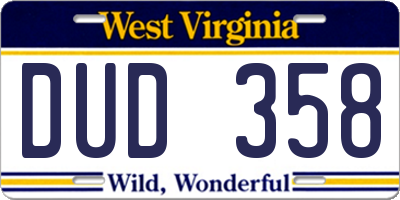 WV license plate DUD358