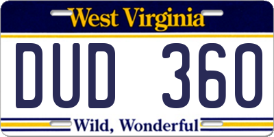WV license plate DUD360