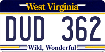 WV license plate DUD362