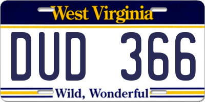 WV license plate DUD366