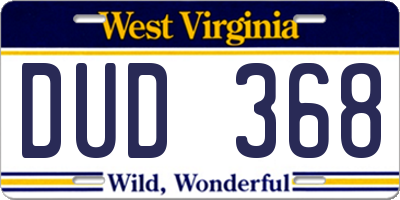 WV license plate DUD368