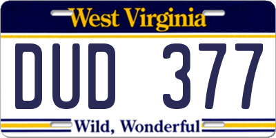 WV license plate DUD377
