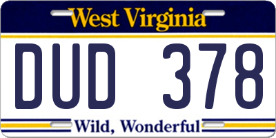 WV license plate DUD378