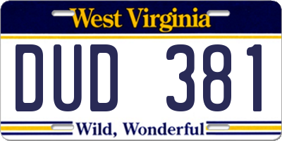 WV license plate DUD381