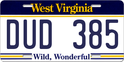 WV license plate DUD385