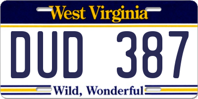 WV license plate DUD387
