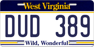 WV license plate DUD389