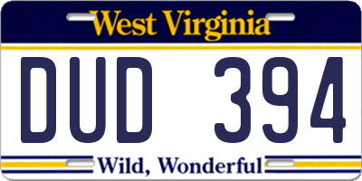 WV license plate DUD394