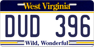 WV license plate DUD396
