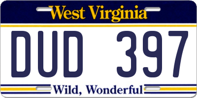 WV license plate DUD397