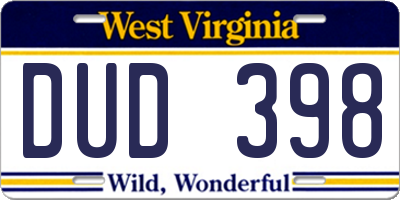 WV license plate DUD398