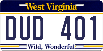 WV license plate DUD401