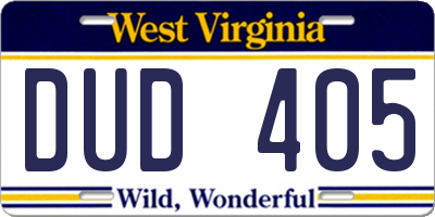 WV license plate DUD405