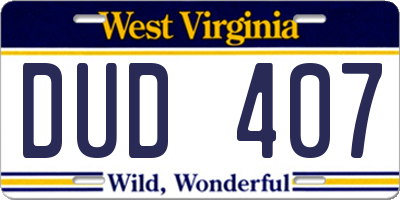 WV license plate DUD407