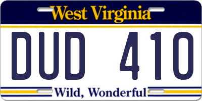 WV license plate DUD410