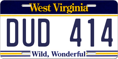 WV license plate DUD414