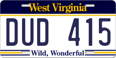 WV license plate DUD415