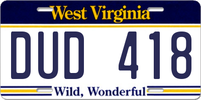 WV license plate DUD418