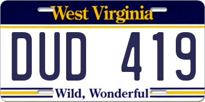 WV license plate DUD419