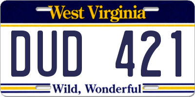 WV license plate DUD421