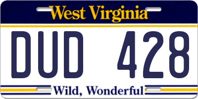 WV license plate DUD428