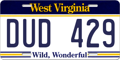 WV license plate DUD429