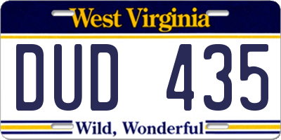 WV license plate DUD435
