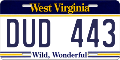 WV license plate DUD443