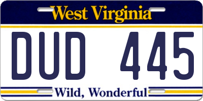 WV license plate DUD445