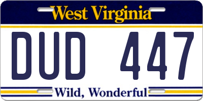 WV license plate DUD447