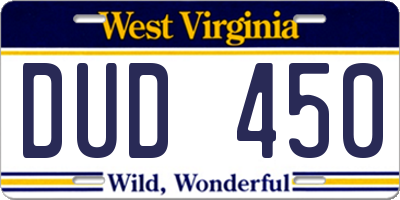 WV license plate DUD450