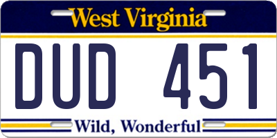 WV license plate DUD451